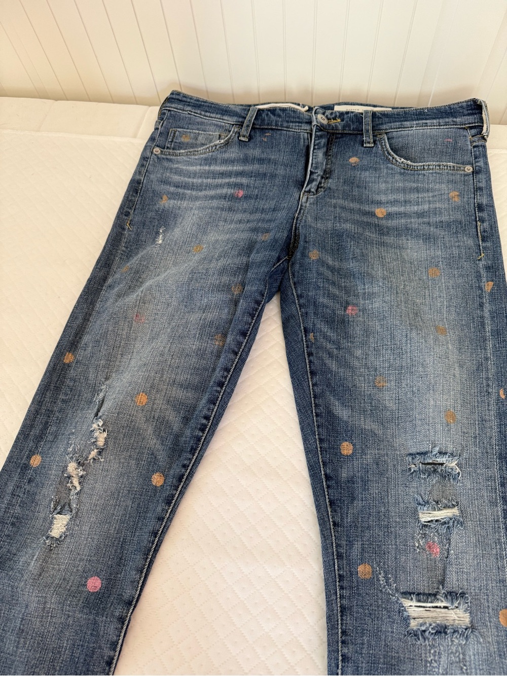 Pilcro and the Letterpress Hyphen Distressed Polka Dot Jeans sz 28 Anthropologie